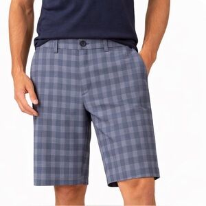 Play Perform performance shorts men's board golf cargo plaid SZ 32" blue/black